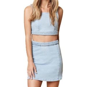 MINKPINK Double Dutch Braid Denim Skirt & Crop Top